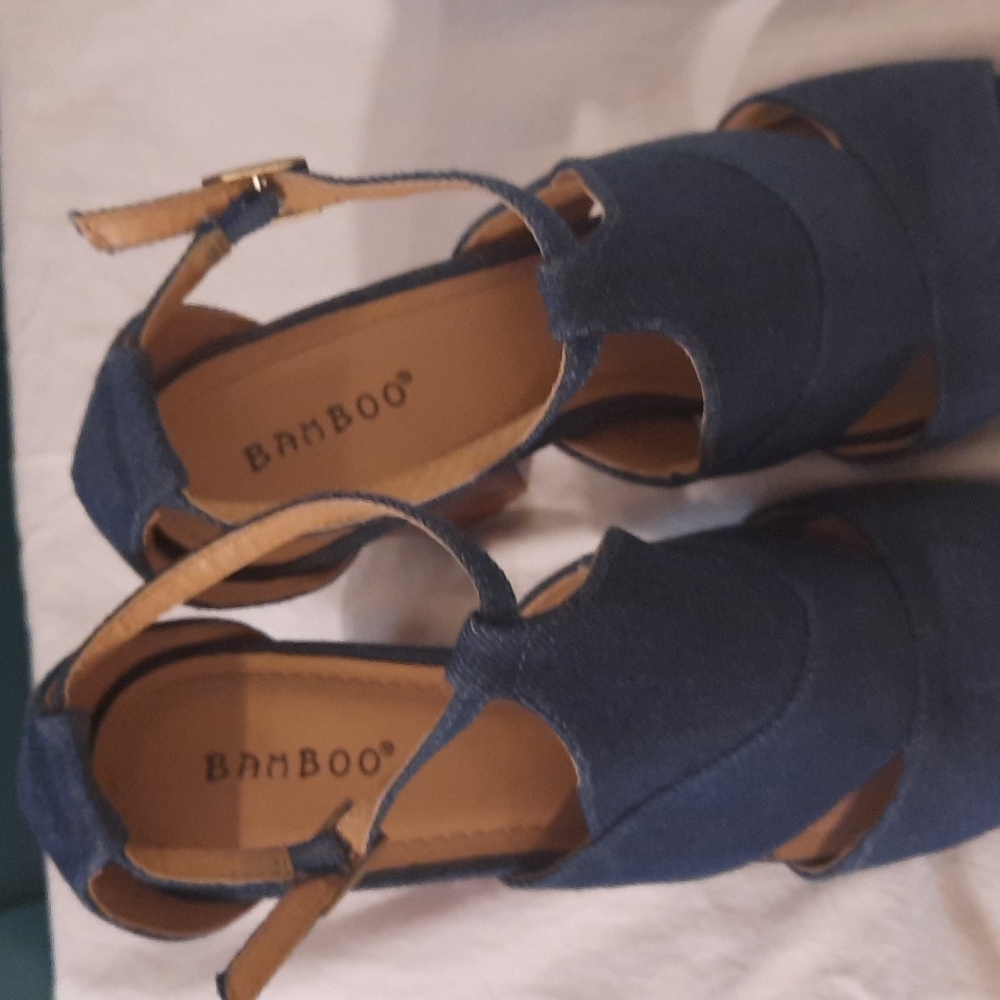 Bamboo denim and camel chunky heel y2k style size 10 shoes - Picture 5 of 6